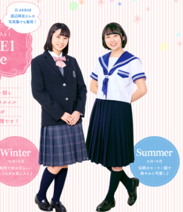 大阪成蹊女子高等学校の制服画像。夏はセーラー・冬はブレザー制服スタイル。